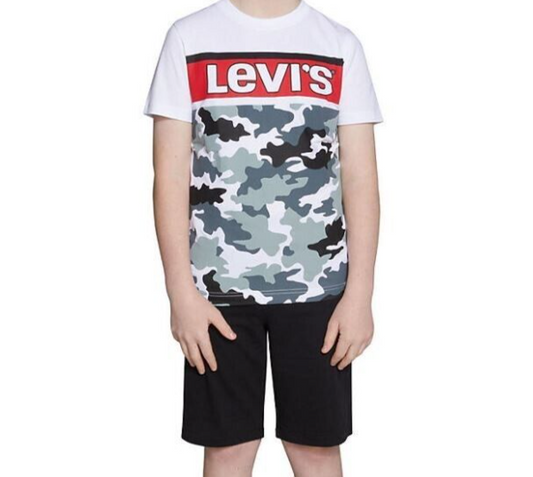 Levis Boys Shorts Shirt Outfit 2 Pc Set Short Sleeve Gray Camo T Shirt Small 6/7