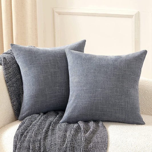 Square Pillow Cover Decorative Throw Case 18" Blue Gray Chenille Farmhouse Urban