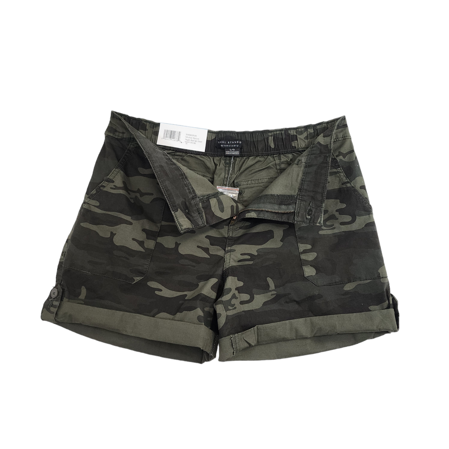 Social Standard Womens Utility Shorts Relaxed Fit Camo Roll Tab Cuff S L XXL