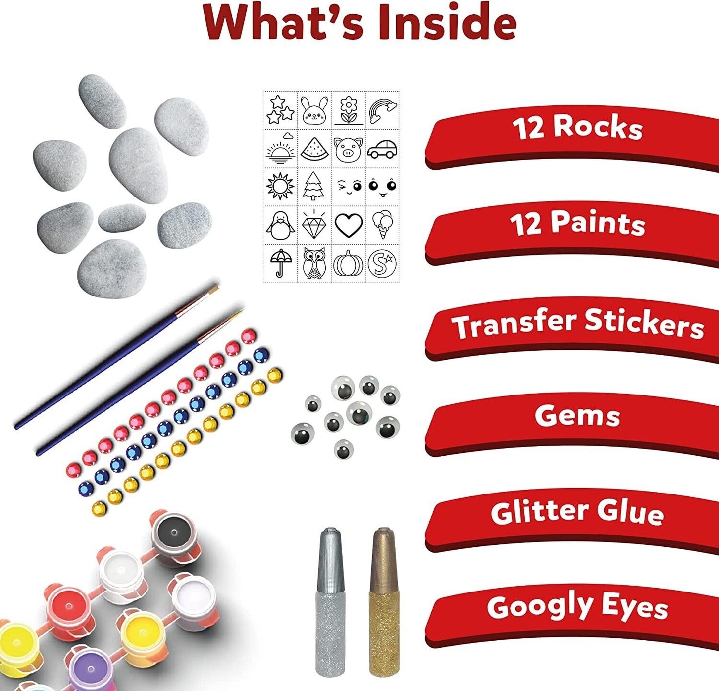 12 Rock Painting Kit for Kids Stickers Rocks Paint Googly Eyes Glitter Glue Gems