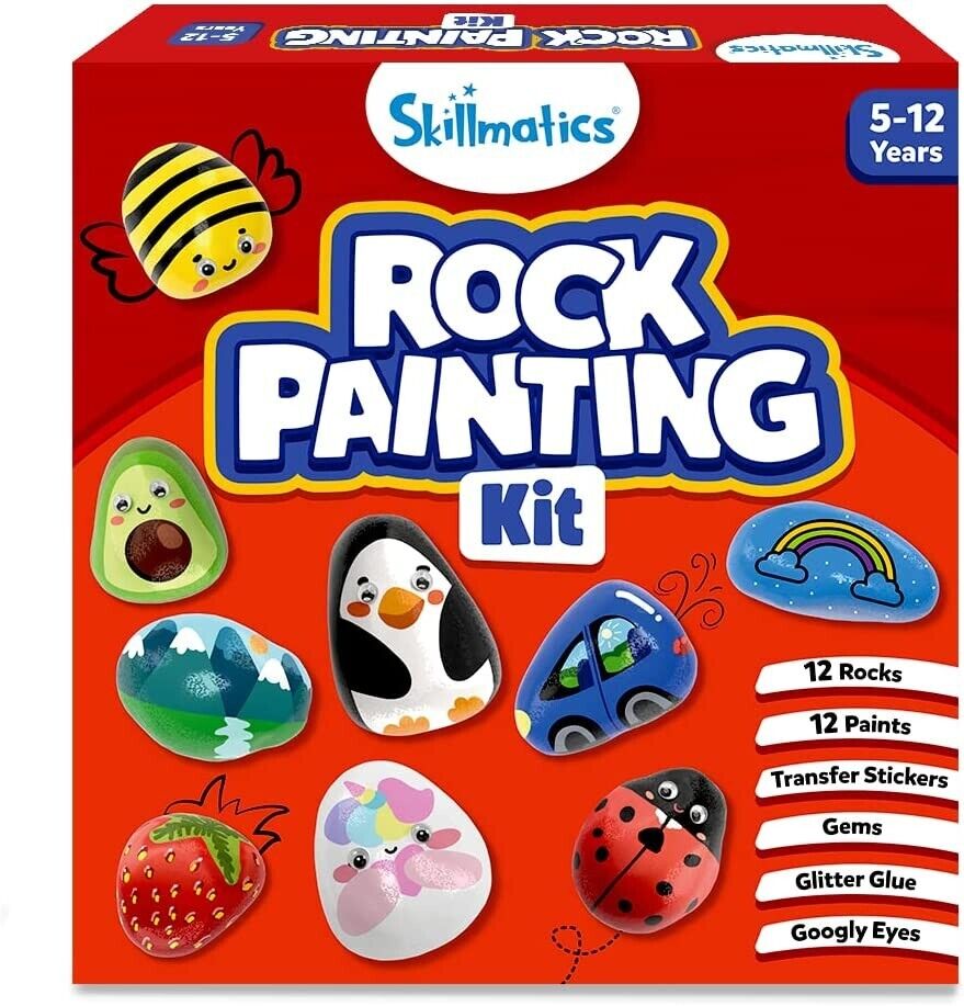 12 Rock Painting Kit for Kids Stickers Rocks Paint Googly Eyes Glitter Glue Gems