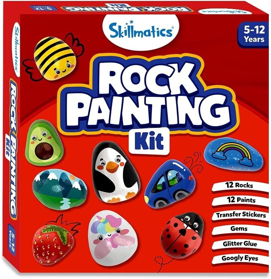 12 Rock Painting Kit for Kids Stickers Rocks Paint Googly Eyes Glitter Glue Gems