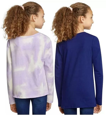 Levis Girls Long Sleeve T Shirt Crewneck 2 Pk Navy Blue Purple Tie Dye L 10/12