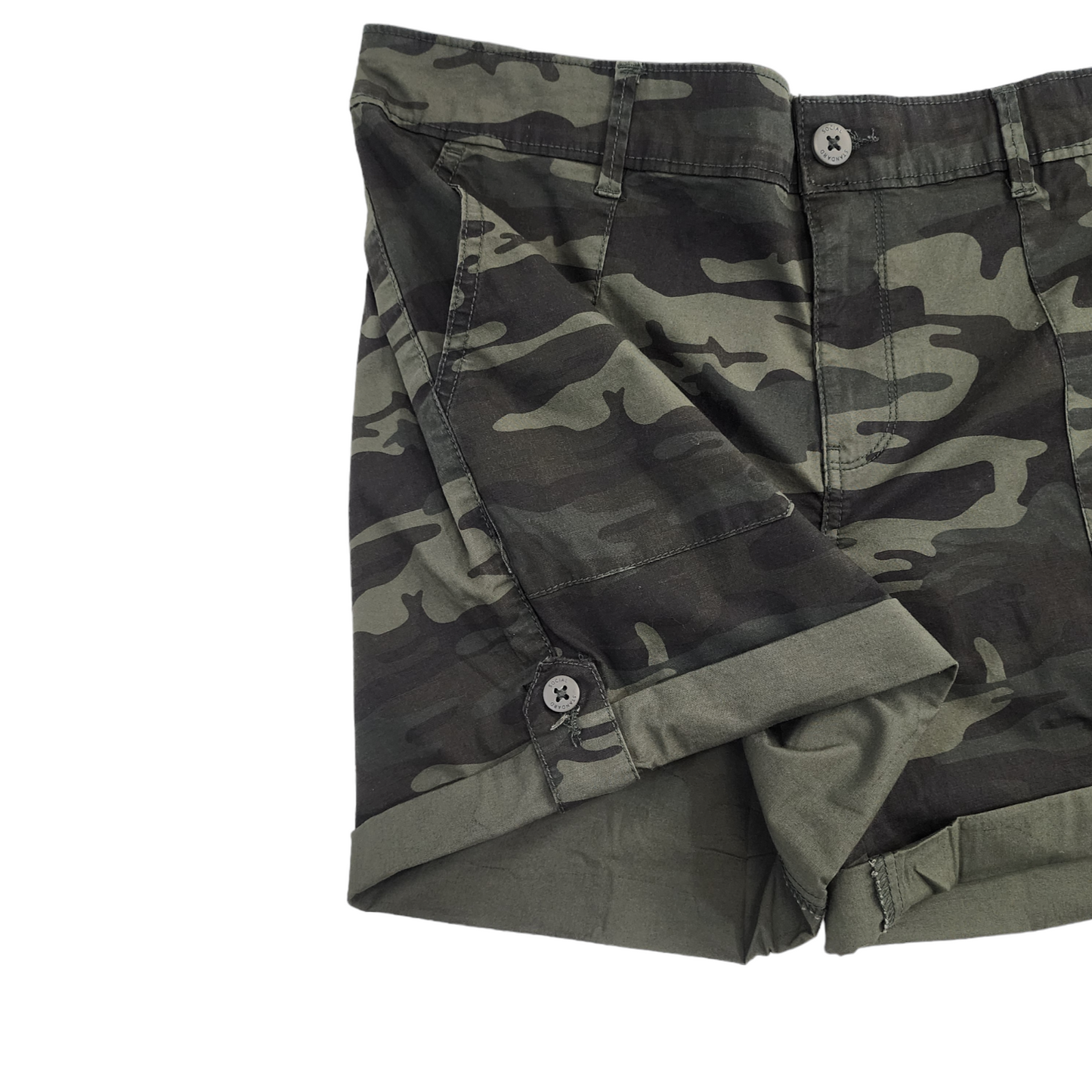 Social Standard Womens Utility Shorts Relaxed Fit Camo Roll Tab Cuff S L XXL