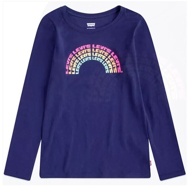 Levis Girls Long Sleeve T Shirt Crewneck 2 Pk Navy Blue Purple Tie Dye L 10/12