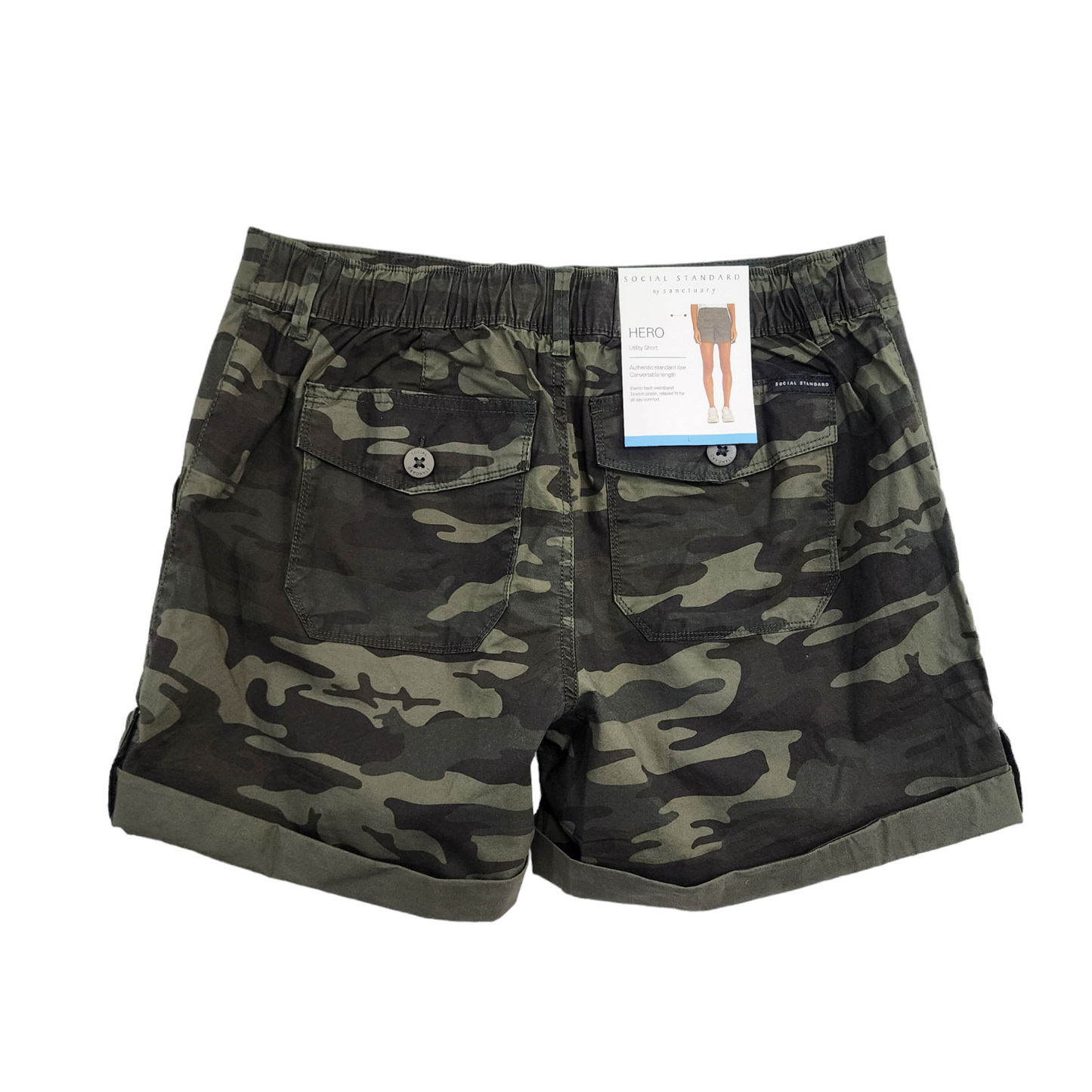 Social Standard Womens Utility Shorts Relaxed Fit Camo Roll Tab Cuff S L XXL