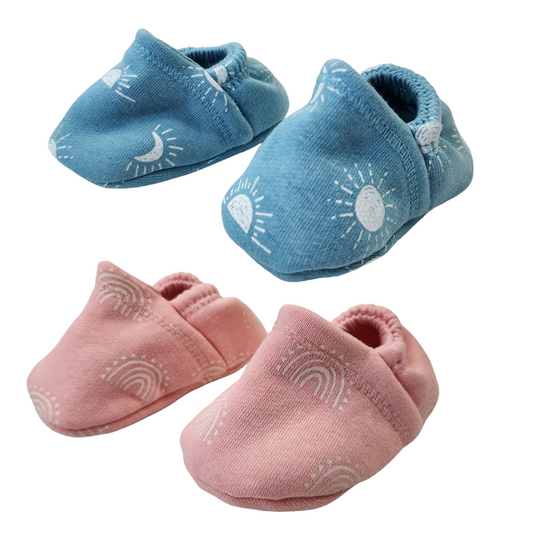 Terry Knit Cloth Baby Booties Booty Shoes Blue Sun Pink Rainbow Newborn 0+