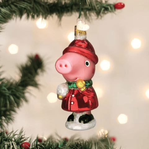 Old World Christmas Peppa Pig with Snowball Glass Hanging Ornament 4 Inch - Sammi's Attic