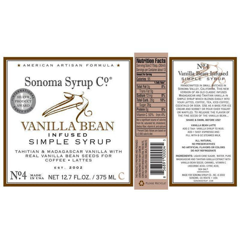 Sonoma Syrup Co Vanilla Bean Simple Syrup, 12.7 fl oz for Coffee, Cocktails, and Cooking - Sammi's Attic
