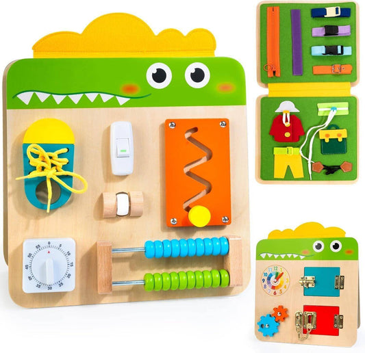 Wood Busy Board for Toddlers Montessori Sensory Activity Center Fine Motor Skill